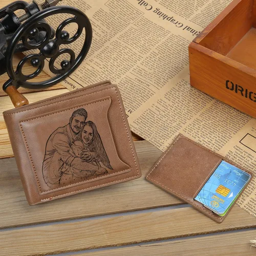 Miniatura 3 de Lovejewelry Carteras personalizadas con fotos para hombres, cartera de piel grabada para padre, novio, estilo 4, Personalizable
