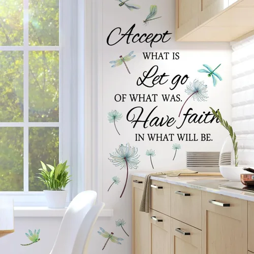 Miniatura 3 de Calcomanías de vinilo con frases inspiradoras extraíbles, de libélula y frases de pared, calcomanías de frases positivas para el hogar, dormitorio