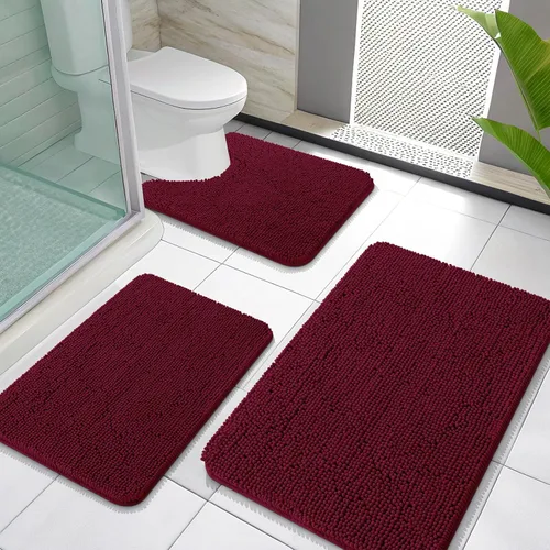 Miniatura 86 de OLANLY Juego de Alfombras de Baño de 3 Piezas, Tapetes de Baño de Chenilla Suave y Absorbente y Alfombra de Contorno en Forma de U para Inodoro