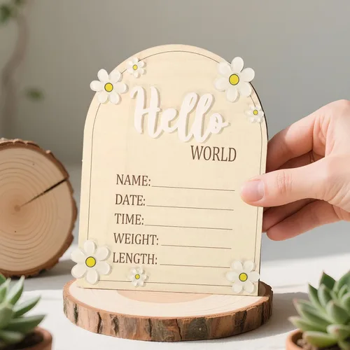 Miniatura 7 de Letrero de anuncio de bebé, tablero de anuncio de madera para recién nacido, letrero de estadísticas de nacimiento de bebé de 6.5 pulgadas, letrero