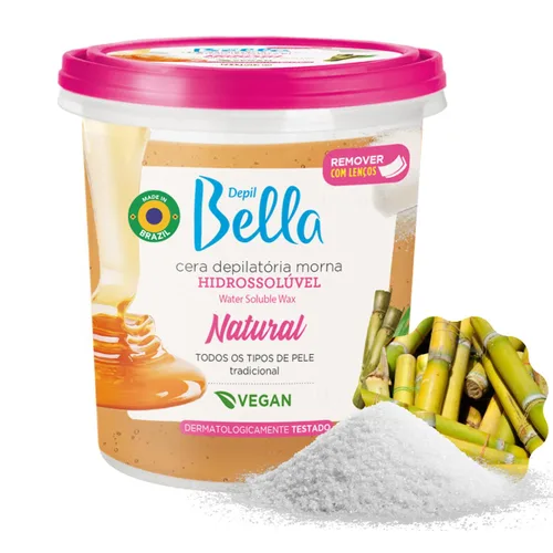 DEPIL BELLA Cera de azúcar brasileña, cera depilatoria para uso personal y profesional, orgánica, natural, vegana, lavable, para todo tipo de piel,