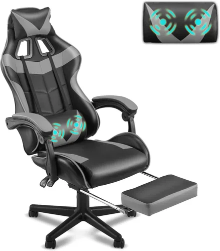 Miniatura 18 de Soontrans Silla de juegos azul claro con reposapiés, bonita silla de videojuegos de conejo, silla de escritorio Kawaii para nieta, hermana, novia