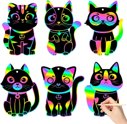 CY2SIDE 60 marcapáginas de animales de gato, tarjetas de papel de color arcoíris para manualidades, decoración de cumpleaños, proyecto mágico de