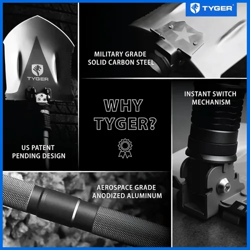 Miniatura 4 de Tyger Auto - Pala plegable militar de supervivencia de alta resistencia TG-SV8U3217, multiherramienta compacta de 16 en 1, pala de campamento