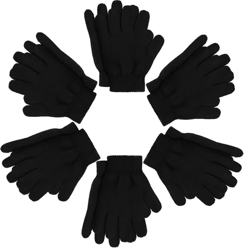 Boao 6 pares de guantes para niños, dedos completos, guantes de punto para niños pequeños, guantes cálidos de invierno para niños y niñas