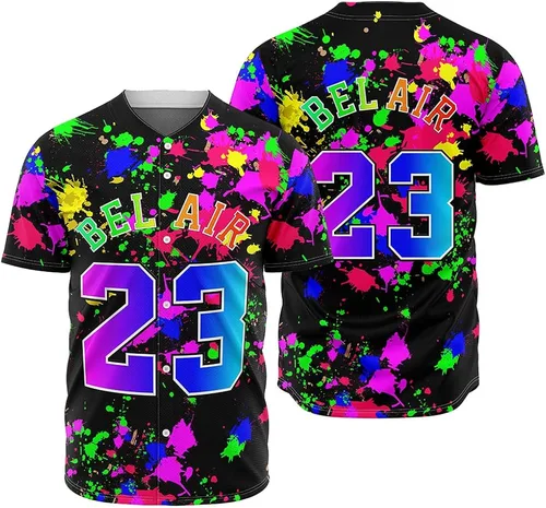 Ouwonkin Bel Air 23 - Camisetas de béisbol de los años 90, ropa de hip hop para hombres y mujeres, camisa Belair de manga corta para fiesta temática