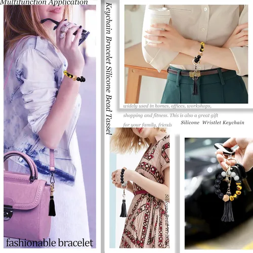 Miniatura 7 de BIHRTC - Pulserallavero para enganchar las llaves del auto, brazalete con cuentas de silicona para mujer