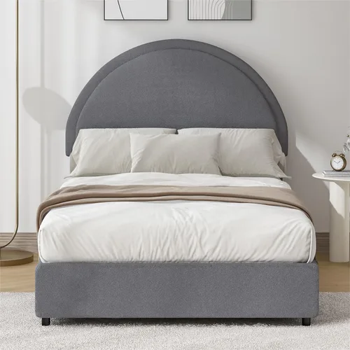 Miniatura 9 de Base de cama REVOMINCA tamaño Queen, base de cama tapizada de plataforma con cabecero, cama de plataforma suave con esquinas redondas, no se Dgery