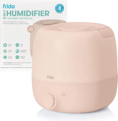 Frida Baby Humidificador de niebla fría 3 en 1 para habitaciones grandes, humidificador de llenado superior para dormitorio, alivio de alergias, 60