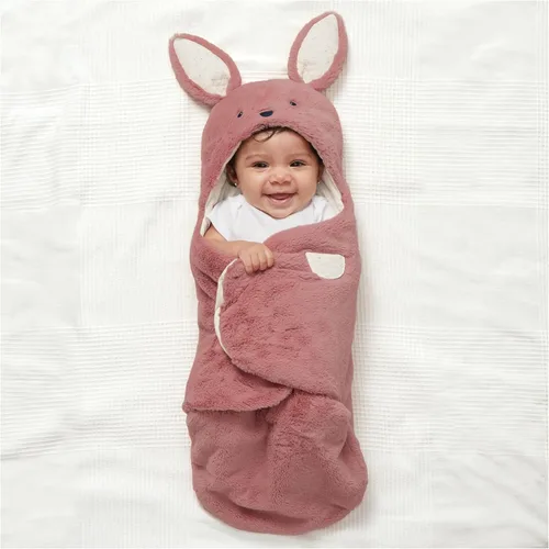 Miniatura 2 de GUND Baby Oh So Snuggly Bunny Manta Envolvente, Manta Envolvente de Felpa con Capucha para Bebé para Recién Nacidos, Rosa/Crema, 26 pulgadas