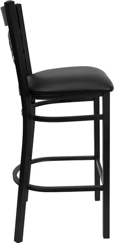Miniatura 8 de Flash Furniture HERCULES Series Black ''X'' Back Metal Restaurant Barstool - Asiento de vinilo negro Asiento de vinilo negro/marco de metal negro
