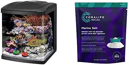 Coralife Kit de tanque de peces de acuario LED BioCube, 16 galones con sal marina Coralife BioCube, paquete de 15 galones