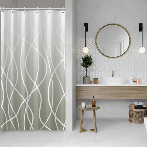 Miniatura 66 de Cortina de ducha pequeña a rayas gris claro degradado para baño, 36 x 72 pulgadas, juego de cortina de ducha geométrica para cabina de RV