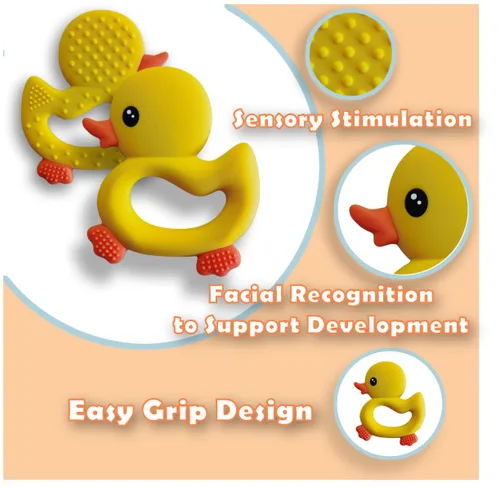Miniatura 2 de [BabyBite] Juguetes de dentición para bebés, lindo mordedor de pato para juegos sensoriales y de desarrollo para bebés y niños pequeños, 100% Azul