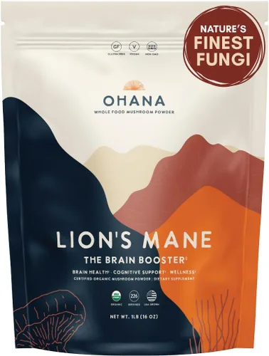 Ohana Lion's Mane, mezcla de polvo de hongos orgánicos, suplemento orgánico de hongos integrales USDA, sin OMG, sin gluten, bolsa de 1 libra,