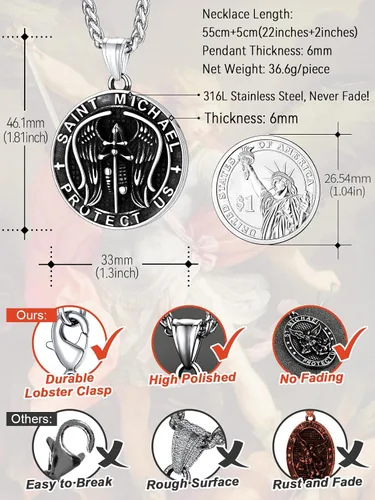 Miniatura 6 de FaithHeart Saint Michael Necklace, Stainless Steel18K Gold Plated St Michael the Archangel Pendant Amulet for Men Women with Gift Packaging