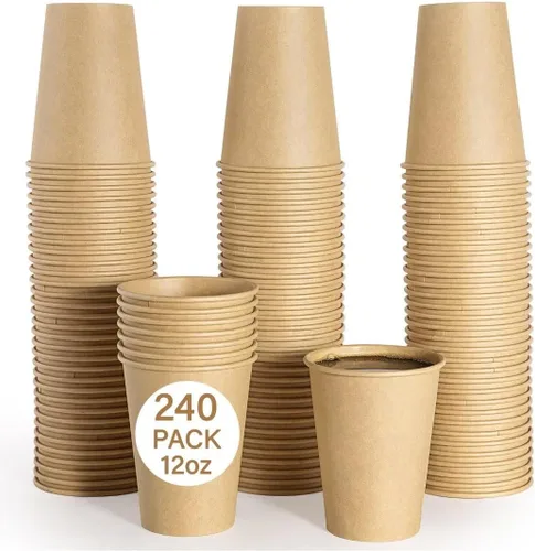 Miniatura 7 de LITOPAK Paquete de 240 unidades de tazas de papel de 12 onzas, tazas de café calientes kraft, tazas desechables para bebidas, tazas de café