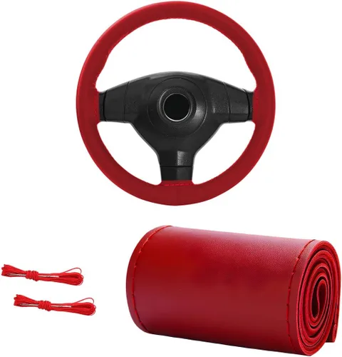 Miniatura 9 de Funda de Volante de Cuero Genuino, 15 Pulgadas, Transpirable, Funda de Volante Envolvente con Costura, Protector de Costura DIY Antideslizante