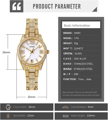 Miniatura 6 de SKMEI Lady Watches for Women Female Bling Dress Fashion Luxury Diamond Business Casual Analog Quartz Waterproof Stainless Steel Wristwatches Gifts