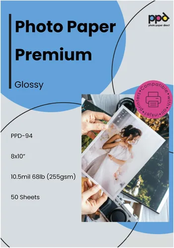 PPD Papel fotográfico brillante para impresora de inyección de tinta, hojas imprimibles de alta calidad de 8 x 10 pulgadas para imagen