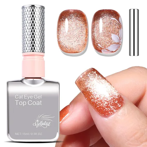 Miniatura 18 de 5-en-1 Esmalte de uñas de gel ojo de gato 15ml Fórmula todo en uno, sin necesidad de capa base/selladora, esmalte de uñas magnético fácil para Ámbar