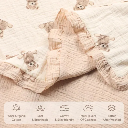 Miniatura 5 de Manta orgánica para bebé con borde de volante, grande de 50 x 43 pulgadas, 100% muselina de algodón, suave, transpirable, para cuna, género neutro