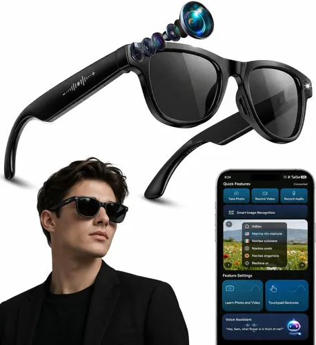 Miniatura 10 de Lentes inteligentes AI con gafas de cámara 4K de 8 MP, gafas de grabación de video 2026 1200P para mujeres y hombres, traducción en tiempo real