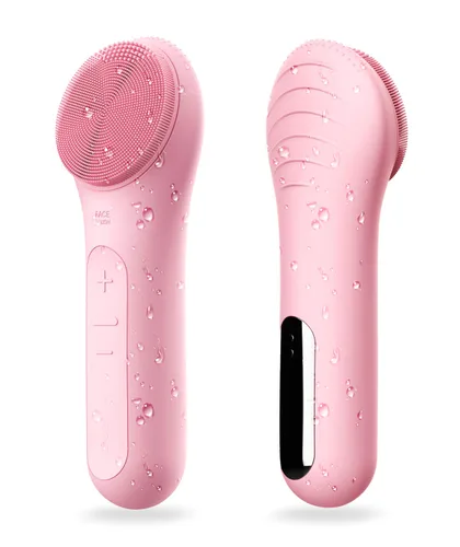 NågraCoola CLIE Cepillo de limpieza facial, limpiador facial eléctrico impermeable y recargable para hombres y mujeres, exfoliante, masaje y Rosa