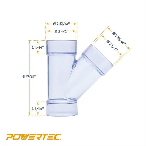 Miniatura 5 de POWERTEC Accesorio Y de 2-1/2 pulgadas ID para tubos de recolección de polvo de 2 1/2 pulgadas OD, adaptadores y accesorios, accesorios
