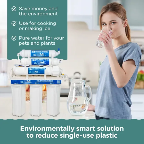 Miniatura 5 de Applied Membranes Inc. Sistema de filtro de agua de ósmosis inversa alcalino bajo el fregadero de 6 etapas, 50 galones por día
