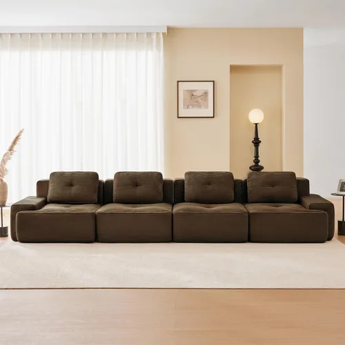 Miniatura 17 de Sofás modulares sin hueso de 152.8 pulgadas para sala de estar, sofá modular con diván en forma de L, cómodo asiento profundo tapizado de tela