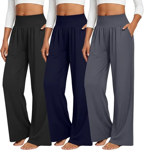 Miniatura 202 de Neer - Conjunto de 3 pantalones de yoga de pierna ancha para mujer - Pantalones deportivos cómodos, holgados, de cintura alta y casuales