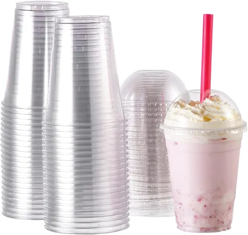 [100 juegos-16 onzas] Vasos de plástico con tapa de ranura para pajita, tapa de ranura para pajilla, transparente, PET, transparente, desechable,