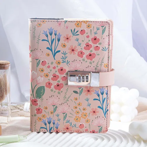 Miniatura 7 de MGGAO Diario con cerradura, diario floral para mujeres y niñas, diario de piel sintética recargable con cerradura y llave, diario personal secreto