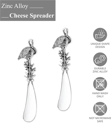 Miniatura 2 de UP ware American Flamingo - Juego de esparcidores de mantequilla de aleación de zinc con asas decorativas para queso, crema y salsas, plateado, 5