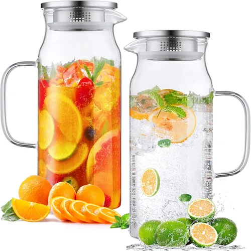 Miniatura 16 de Bivvclaz Jarra de vidrio de 2 litros y 68 onzas con tapa y asa, jarra de vidrio para agua caliente/fría, jarra grande de té helado para café, jugo