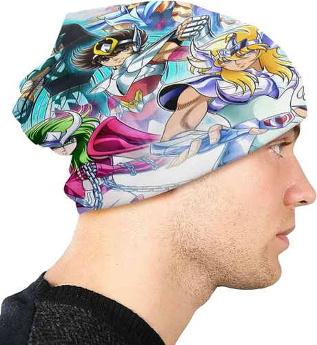 Miniatura 4 de KLEIDUNG Anime Saint Seiya Gorro de punto delgado elástico casual suave cráneo gorra gorra de cabeza negro, Negro