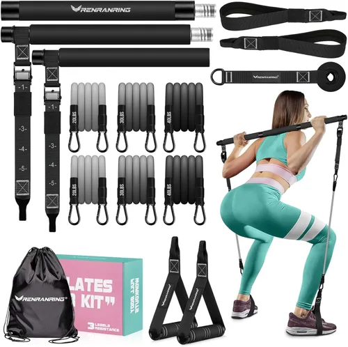 Miniatura 11 de Pilates Bar Kit with Resistance Bands, Multifunctional Pilates Bar for Women & Men with Heavy-Duty Metal Adjustment Buckle, Pilates Home Equipment