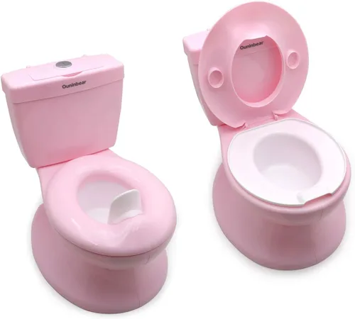 Inodoro clásico portátil rosa realista para niños pequeños con sonido de descarga para silla de bebé asiento infantil [P/N: ET-BABY004-PINK]