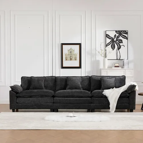 Miniatura 3 de Sofá seccional modular negro de 117.3", sofás seccionales grandes de 3 asientos para sala de estar, sofá nube oversized de tela chenille con Negro