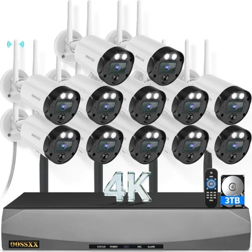 Sistema de cámara de seguridad inalámbrica 4K para exteriores, largo alcance +76% WiFi, cámaras de antenas duales y NVR de 4 antenas, detección
