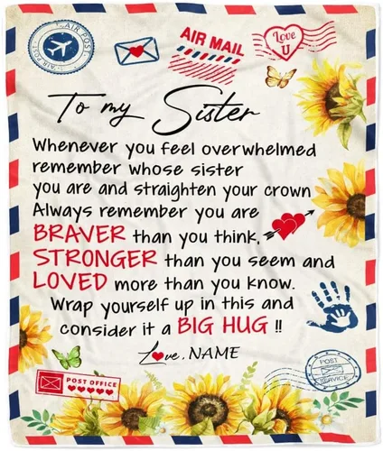Miniatura 17 de Manta personalizada con texto en inglés «To My Sister from Brother I Love You Hugs» (texto en inglés) con texto en inglés «To My Sister», «I Love