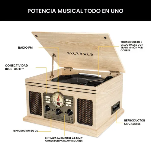 Miniatura 2 de Victrola The Quincy - Reproductor de discos Bluetooth 6 en 1 y centro multimedia con altavoces integrados, tocadiscos de 3 velocidades, reproductor