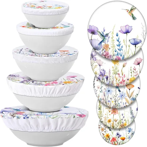 Miniatura 29 de Patelai 10 Pzs Cubiertas para Tazones Reutilizables en 5 Tamaños Tela Elástica de Tela Cubiertas Elásticas para Tazones de Almacenamiento de Varios