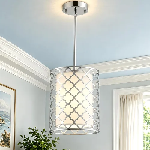 Shrine Lámparas de tambor de iluminación, lámpara colgante de tambor perfecta para comedor, cocina, 7 pulgadas de profundidad x 9 pulgadas de alto,