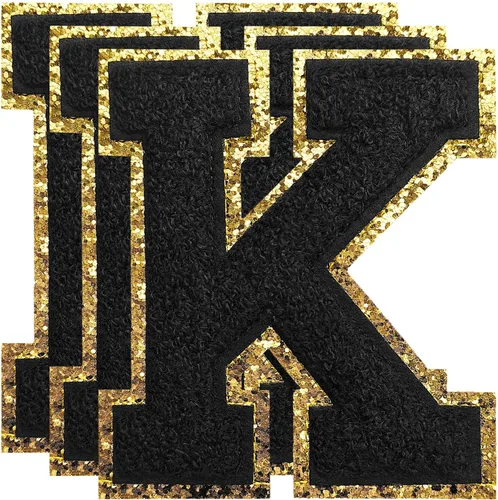 Miniatura 92 de 3 parches de números de chenilla negra, tamaño grande de 4-1/2" parches de números para planchar, parches universitarios para ropa, 8" Borde oro rosa