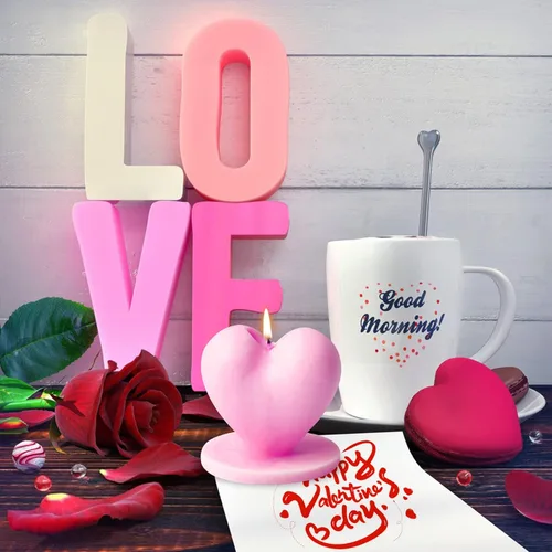Miniatura 5 de Molde de vela en forma de corazón con base, molde de silicona para hacer velas, diseño romántico de corazón para el día de San Valentín