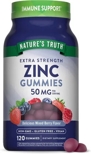 Nature's Truth Gomitas de zinc para adultos | 50 mg | 120 unidades | Suplemento vegano, sin OGM y sin gluten | Sabor mixto de bayas