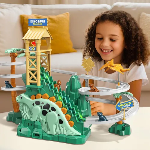 Miniatura 2 de JUKUDAHU Pista de Escalada y Deslizamiento de Dinosaurios para Niños de 3, 4, 5, 6, 7, 8 años - Juego de Pista de Carreras, Juguete de Coche