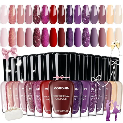 Miniatura 16 de Morovan Juego de 15 esmaltes de uñas de larga duración de secado rápido de 0.27 onzas de color brillante para mujer